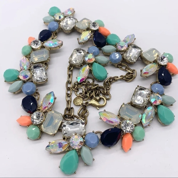 J. Crew Mint Green Navy Opalescent Jeweled Necklace - Picture 2 of 4